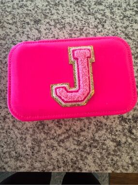 Hot Pink Monogram 'J' Patch jewelry case